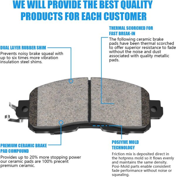 Ceramic Front Brake Pads Set Compatible with 2013 Nissan Altima Base/SL/SV,2014-2020 Nissan Altima,2014-2015/2016-2017 Nissan Leaf,Automotive Replacement Brake Pads Front,Reliable Braking Power - Image 2
