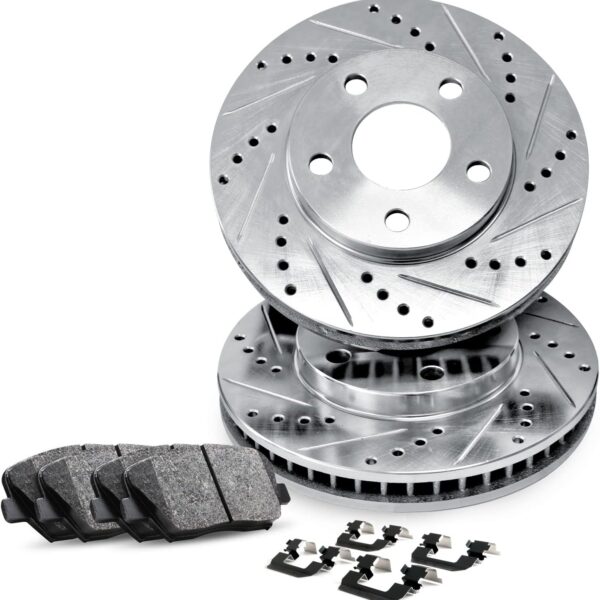 Front Brake Kit For 2004-2009 Toyota Prius| Drilled Slotted Brake Rotors| Ceramic Brake Pads and Rotors Kit