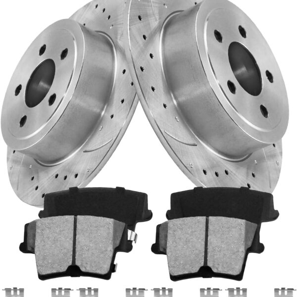 Rear Brake Pads And Rotors Kit Compatible With Dodge Charger 2006-2023, Solid Drilled Slotted Disc Brakes Rotors Ceramic Brake Pads Brake Kits, Replacement 12.6in(319.9mm) S-53021 P-1057A