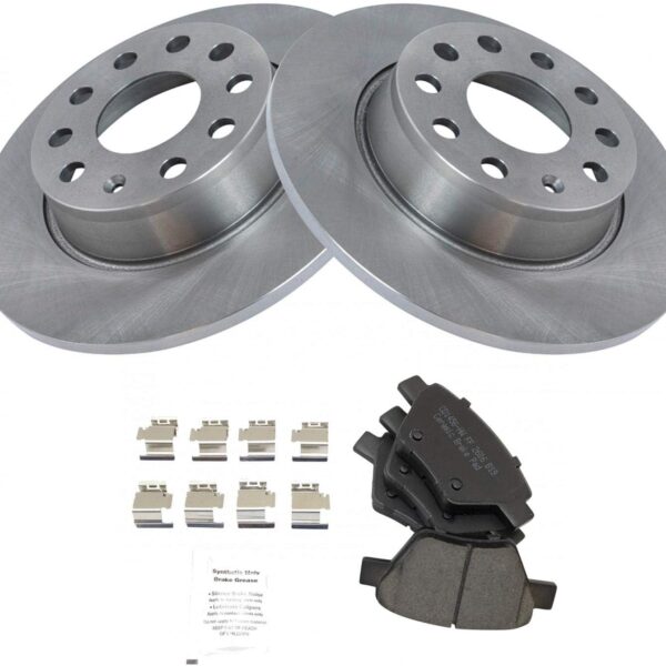 Rear Ceramic Brake Pads & 2 Discs Rotors Set Kit for VW Volkswagen Jetta Golf