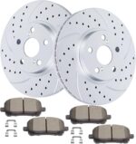 Front Brake Kit Drilled and Slotted Disc Brake Rotors Ceramic Brake Pads Replacement for 2003-2008 Toyota Corolla Matrix Pontiac Vibe