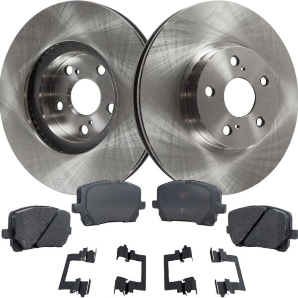 Brake Disc and Pad Kit Compatible With 2003-2008 Toyota Corolla, Matrix & Pontiac Vibe Plain Rotors Ceramic Pads 2-Wheel Set Front